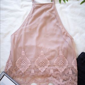 Nude Embroidered Halter Top